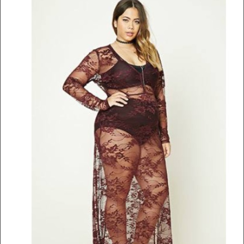 Deep Eggplant Sheer Lace Maxi